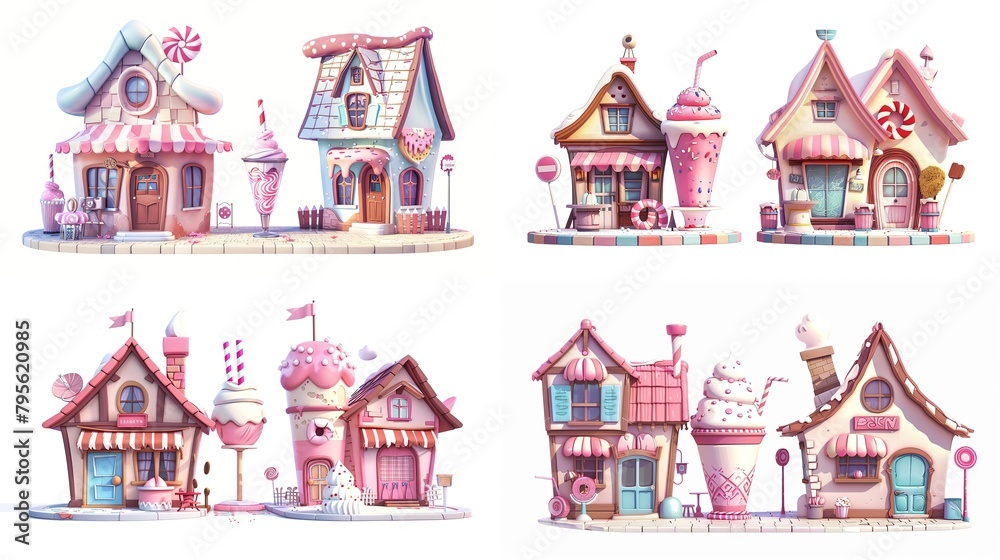 Naklejka premium cute fairytale cartoon house clipart isolated on white background, milk shake hut, Generative Ai