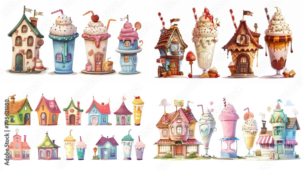 cute fairytale cartoon house clipart isolated on white background, milk shake hut, Generative Ai cute fairytale cartoon house clipart isolated on white background, milk shake hut, Generative Ai