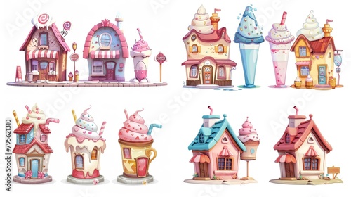 cute fairytale cartoon house clipart isolated on white background   milk shake hut  Generative Ai
