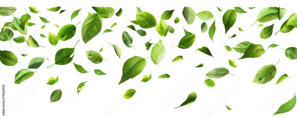 A fresh green leaves separately falling and levitate. A fresh green leaves separately falling and levitate.