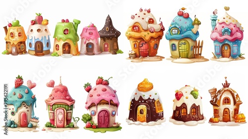 cute fairytale cartoon house clipart isolated on white background  pudding cake hut  Generative Ai