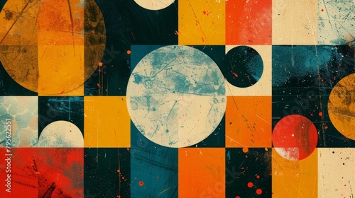Colorful minimalist artwork with circles and squares for brochure covers