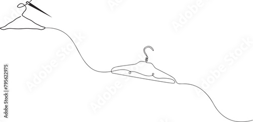 One continuous drawing of hanger and flourish art. Concept symbol for dry cleaning and laundry service in simple linear style