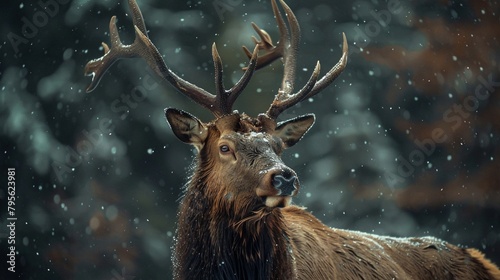 Majestic Elk Amidst a Gentle Snowfall, Majestic Elk Amidst a Gentle Snowfall. Generative AI © A.M