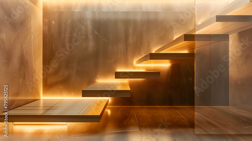 Diseño moderno y lujoso de una escalera de madera y cristal © VicPhoto