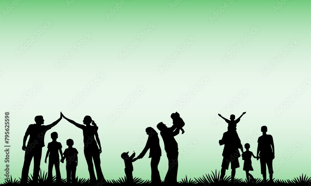 Happy Green Family Silhouette: Vector Graphic of Joyful Bonding Moments Happy Green Family Silhouette: Vector Graphic of Joyful Bonding Moments