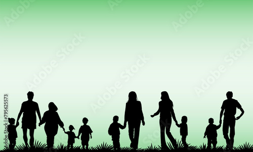 Joyful Silhouette of a Green Family  Vector Illustration Celebrating Togetherness and Happiness