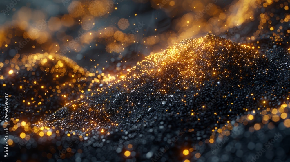 Three blurred images of gold dust on black surfaces Three blurred images of gold dust on black surfaces