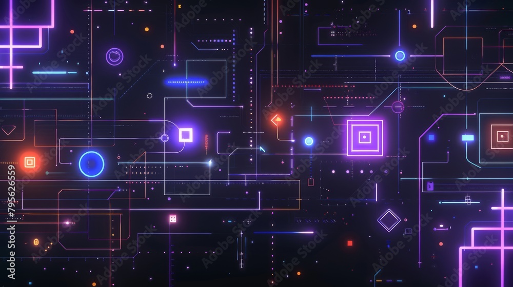Futuristic Circuitry Abstract Background with Glowing Neon Lines Futuristic Circuitry Abstract Background with Glowing Neon Lines