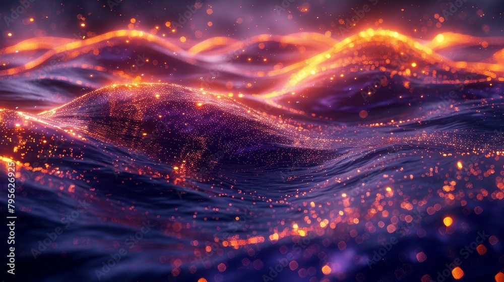 Wave in ocean, lit from above and below by bright beams Wave in ocean, lit from above and below by bright beams