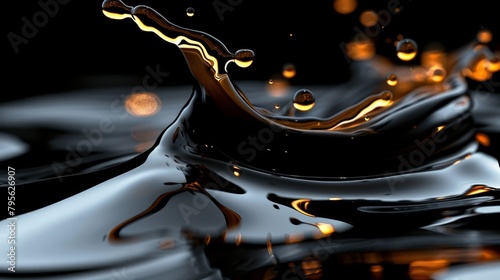   A black-and-yellow liquid splashes onto a black-and-white container, filled with orange and yellow bubbles