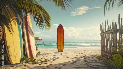 A Tropical Beach with Surfboards © Natali