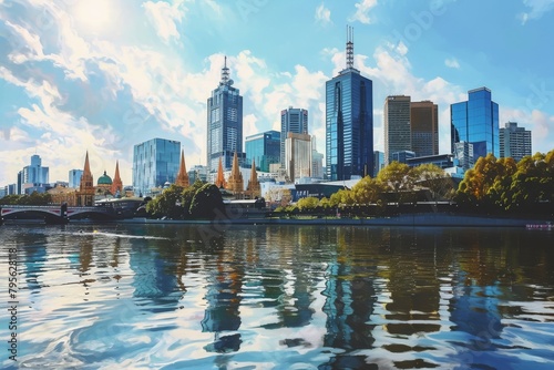 Scenery of Melbourne skyline with Australian Open in progress  Ai generated