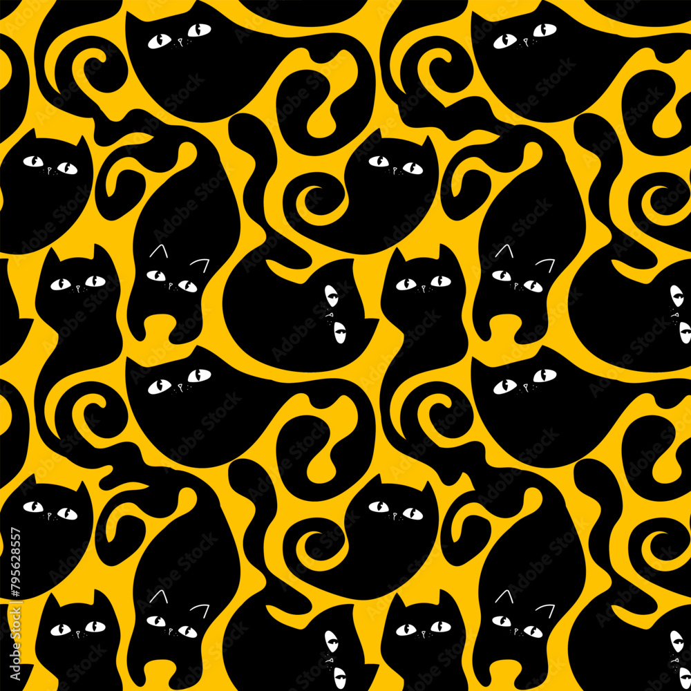 Seamless pattern with cute black Kittens. Creative black cats texture. Great for fabric, textile Vector Illustration Seamless pattern with cute black Kittens. Creative black cats texture. Great for fabric, textile Vector Illustration