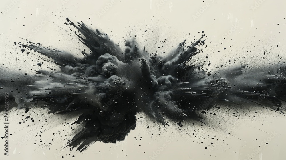 A black-and-white painting with copious splatters of paint on its adjacent wall A black-and-white painting with copious splatters of paint on its adjacent wall
