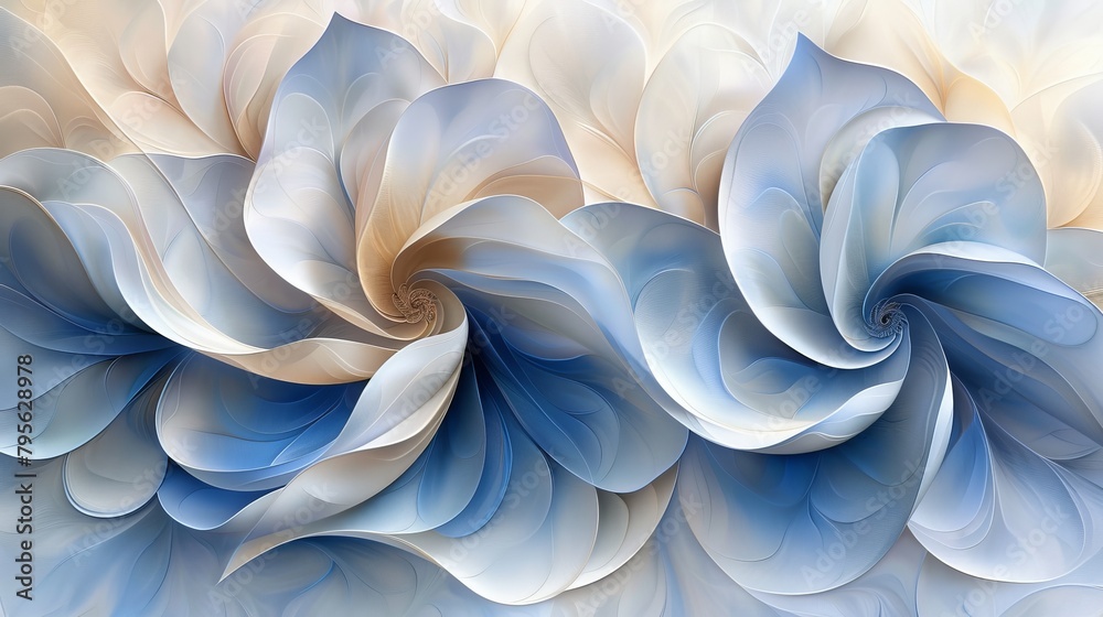 a blue and white bloom featuring a spiral pattern at its core a blue and white bloom featuring a spiral pattern at its core