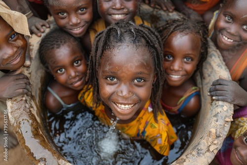 Unidentified Ghanaian little girls in a basin. Children of Ghana suffer from poverty due to the economic situation. Ai generated photo
