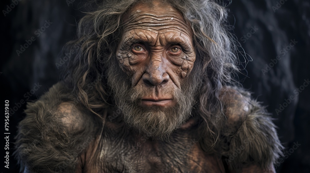 Ancient Human: Neanderthal extinct Man of Stone Age - Prehistoric Primate Evolution Study of Early Homo sapiens