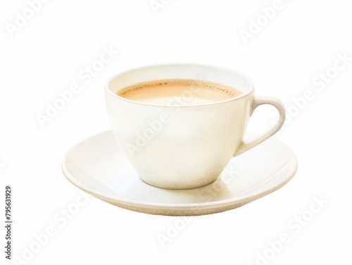 Aquarelle painting of a morning coffee cup, delicately rendered with soft watercolors, isolated on a clean white background, water color, drawing style, isolated clear background
