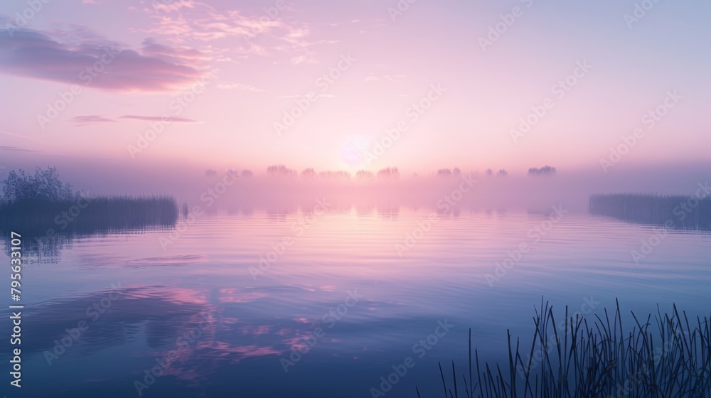 Sunrise over Misty Lake
