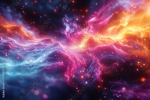 A digital explosion of vibrant colors and shapes, resembling a cosmic burst frozen in time. photo