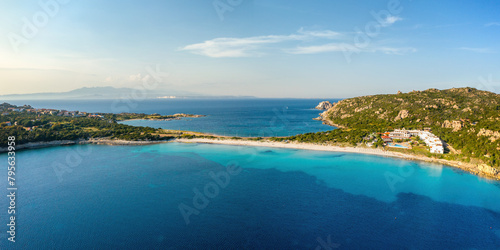 Aerial View of Crystal Clear Waters in Sardinia, Italy, Rena di Ponente beach photo