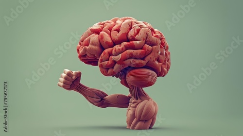 A digital artwork showing a brain flexing its muscles, embodying the idea of a powerful and sharp mind