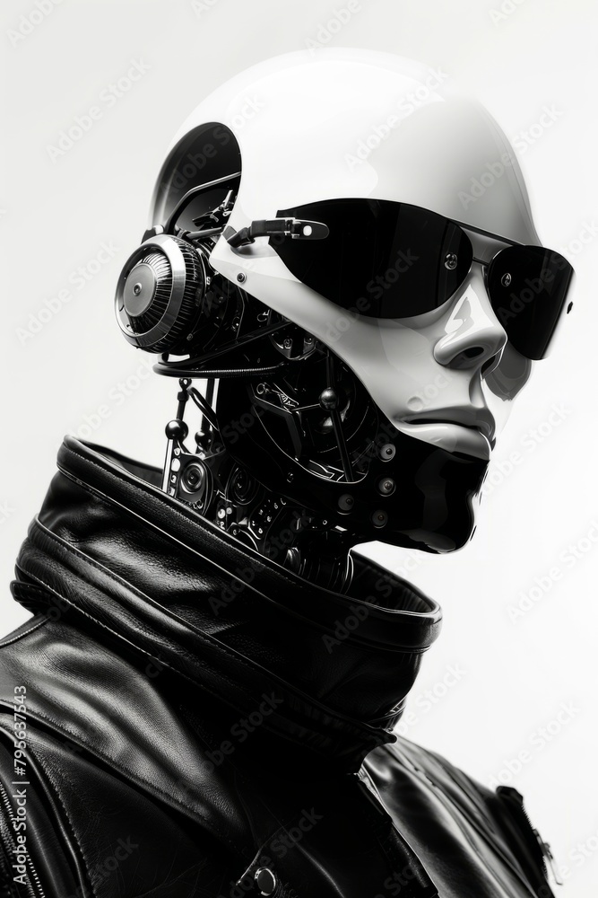 Futuristic Cyberpunk Portrait, Mysterious Man in Hat and Goggles