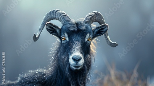 Portrait of A Majestic Goat Amidst the Mist. Generative AI photo