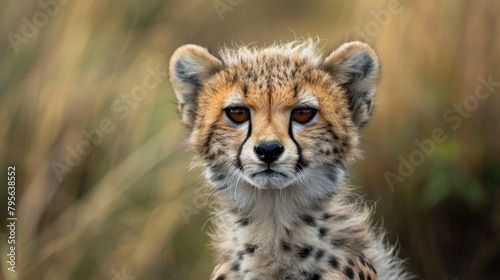 Portrait of A Cheetah Cub Amidst the Grass. Generative AI