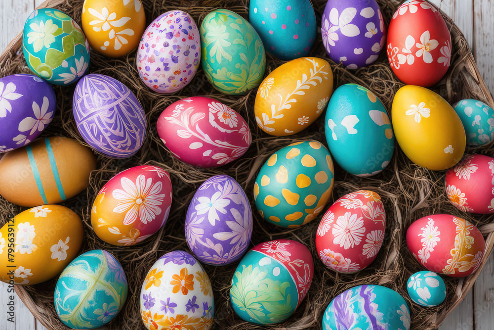 Colorful easter eggs packed in wooden cases Colorful easter eggs packed in wooden cases