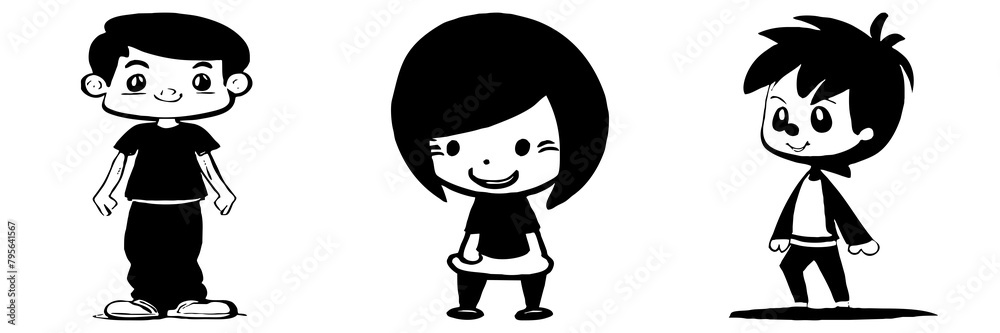 Black and white cartoon . Pattern for T-shirt, covers. Generated by Ai Black and white cartoon . Pattern for T-shirt, covers. Generated by Ai