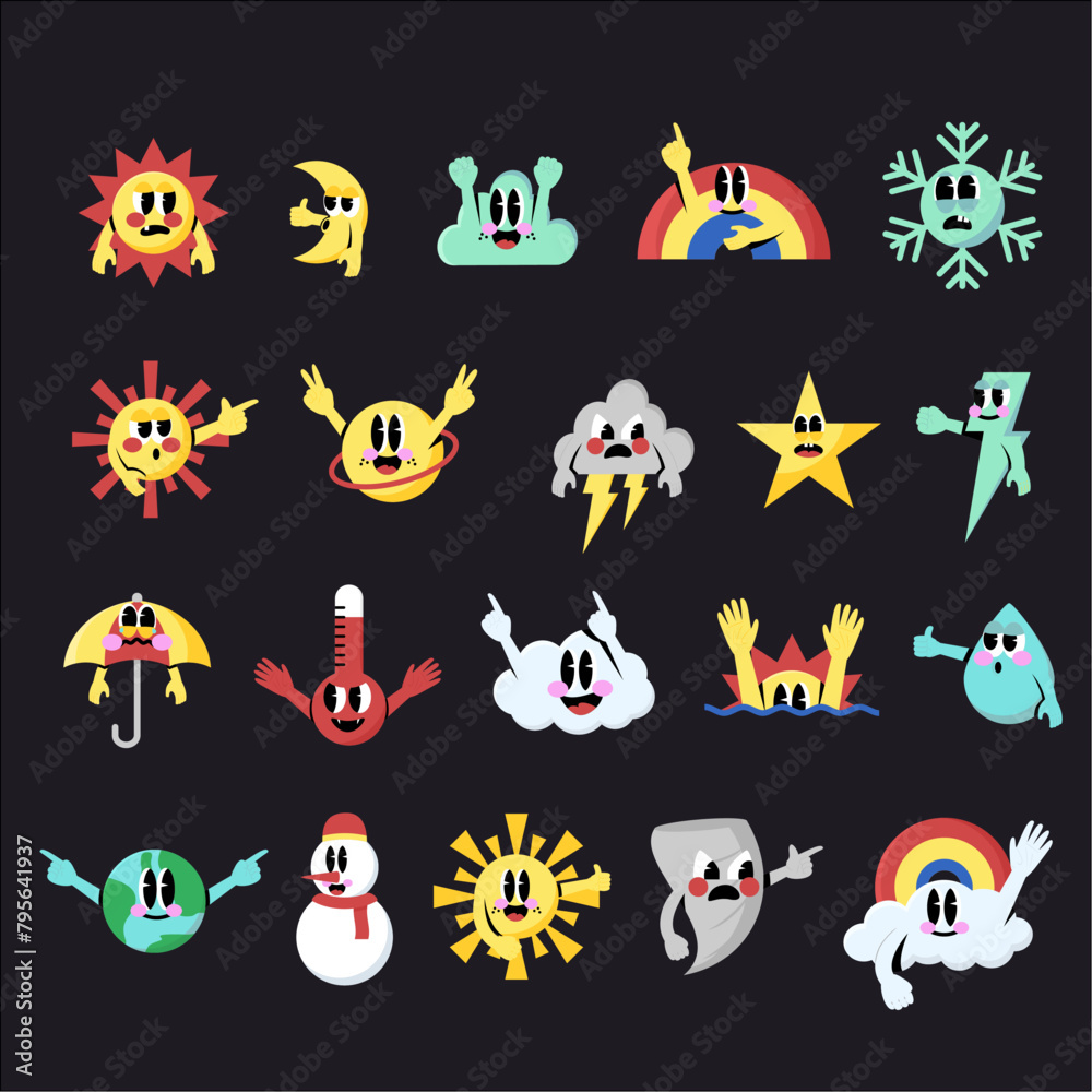 Obraz premium Weather face character retro collection
