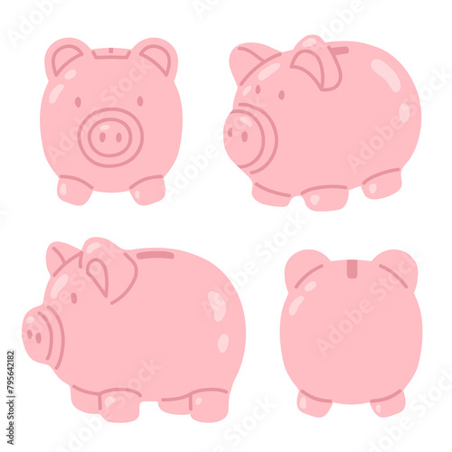 Vector illustration piggybank set for digital stamp,greeting card,sticker,icon, design