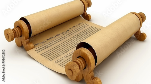 A scroll of paper with a wooden frame. The scroll is written in cursive handwriting and he is a legal document. Scene is serious and formal