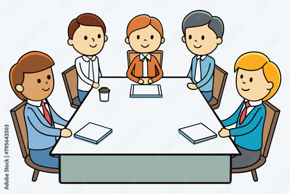 simple Business meeting cartoon. Teamwork and communication concept. Vector illustration. isolated white background simple Business meeting cartoon. Teamwork and communication concept. Vector illustration. isolated white background