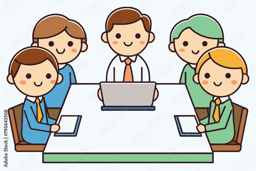 simple Business meeting cartoon. Teamwork and communication concept. Vector illustration. isolated white background
