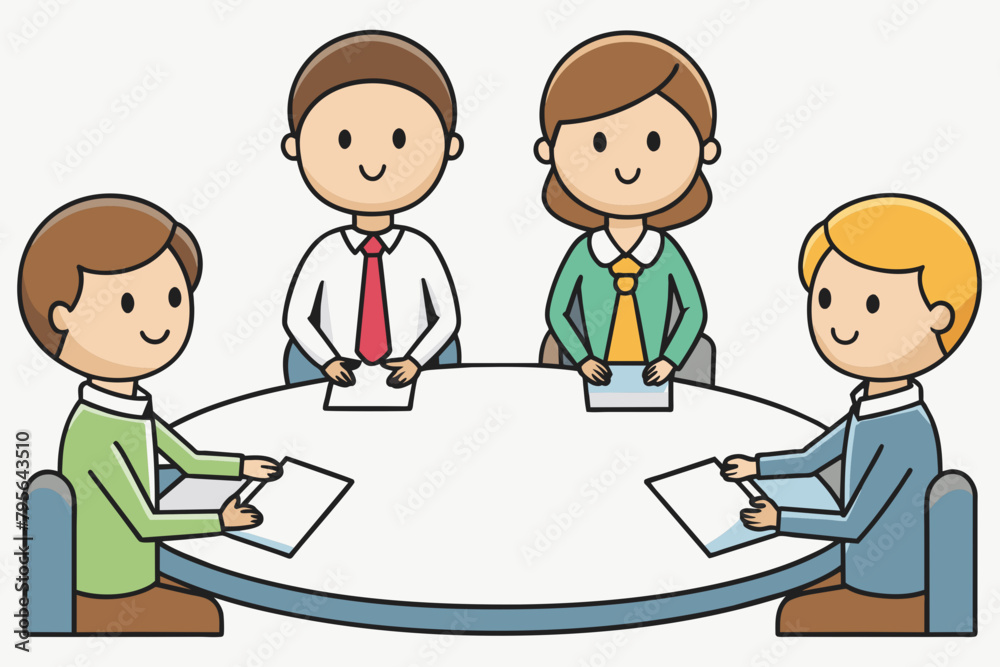 simple Business meeting cartoon. Teamwork and communication concept. Vector illustration. isolated white background simple Business meeting cartoon. Teamwork and communication concept. Vector illustration. isolated white background