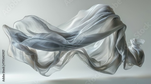   A crisp white fabric flutters against a gray backdrop as the wind whispers through Or, An abstract image of a white fabric billowing in the wind against a