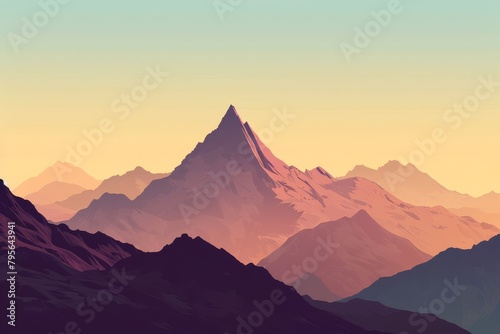 A minimalist background of a single mountain unicase against a gradient sky  Ai generated