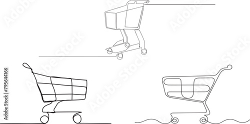 One continuous line drawing of shopping cart. Online shop purchase and supermarket symbol in simple linear style. photo