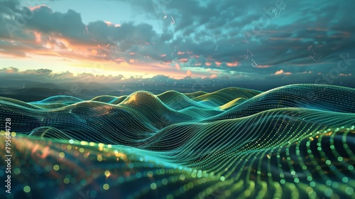 Rhythmical 3D landscape symbolizing music flow photo