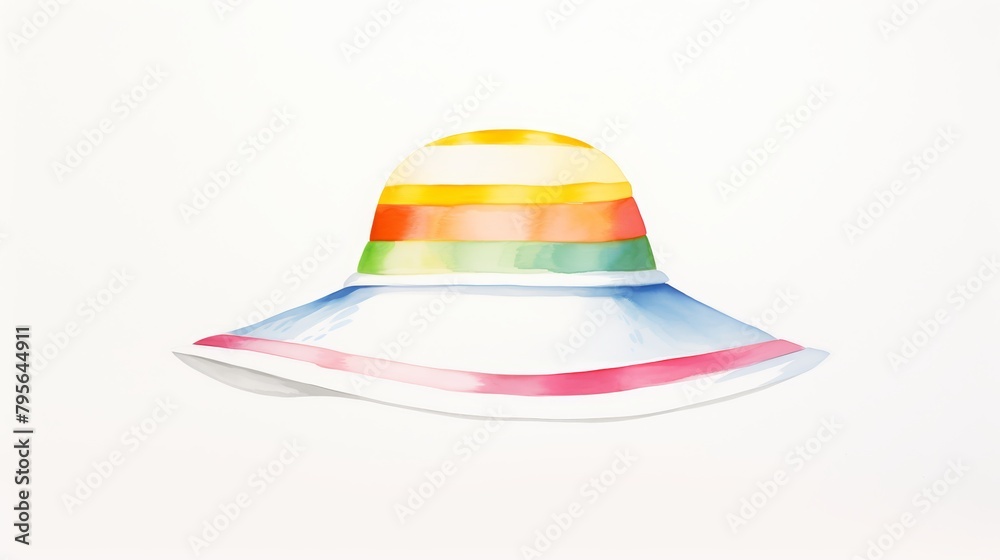 Fototapeta premium Vibrant and playful watercolor representation of a large hat with a zipper, rendered with lively colors and set against a white background, water color, drawing style, isolated clear background