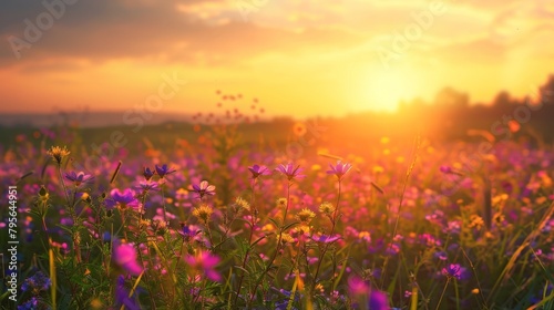 Purple flowers field sunset sun setting © 2rogan