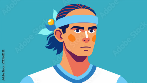 A tennis player wearing a headband that stimulates brain waves to improve their reaction time and decision making..