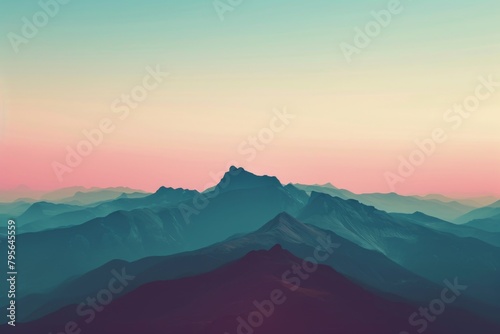 A minimalist background of a single mountain unicase against a gradient sky, Ai generated