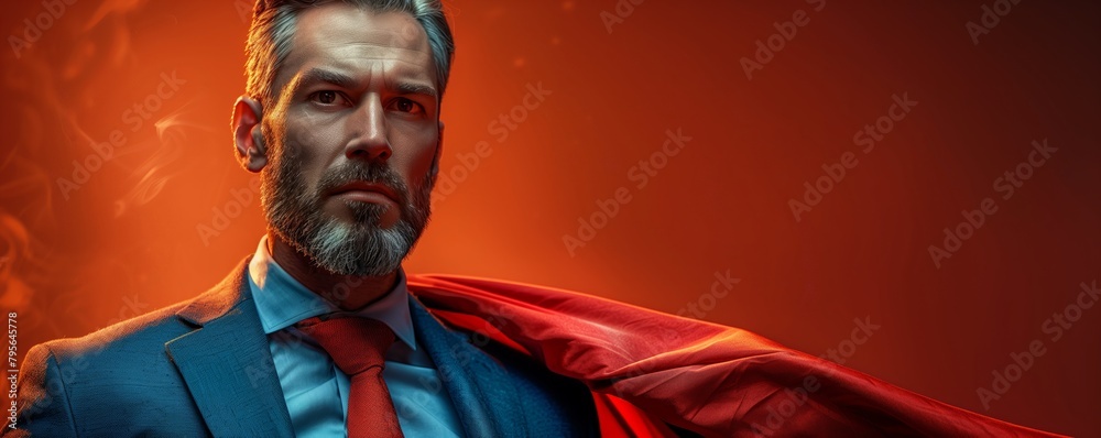 Serious businessman with superhero cape Serious businessman with superhero cape