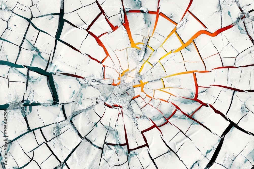 Obraz premium Abstract Cracked Glass with Colorful Paint Splashes