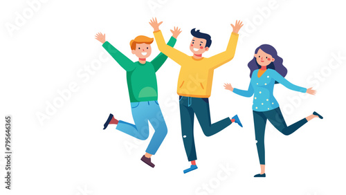 fun woman young man friendship group happy happiness jumping friend outdoor lifestyle together smiling female cheerful adult togetherness party girl jump  simplistic flat vector illustration  isolated
