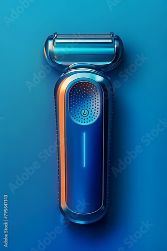 Grooming Essentials, Detailed View of Shaver on Blue Background photo
